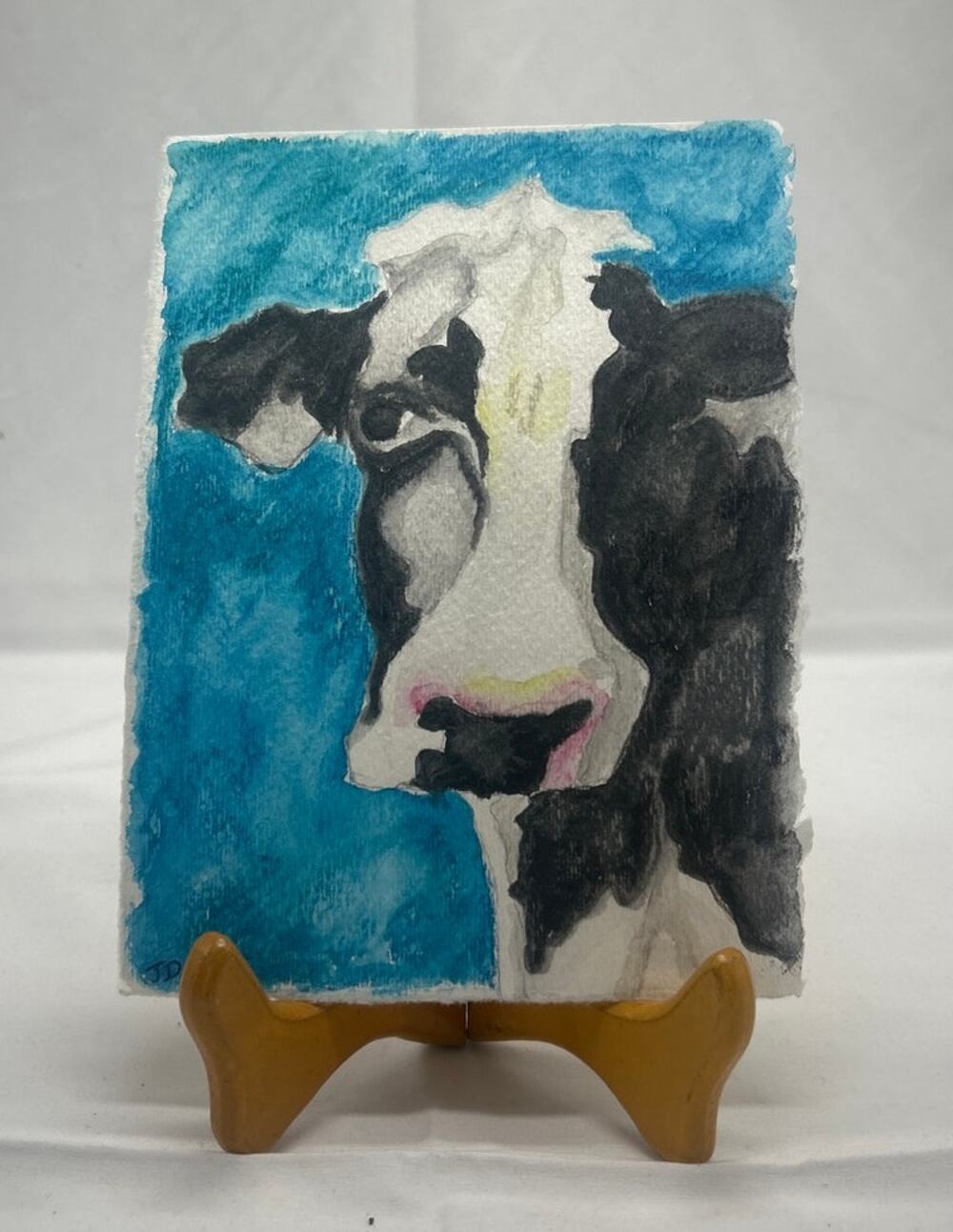 Original Holstein Cow Painting Blue Background Farmhouse Modern Rustic Wall Art